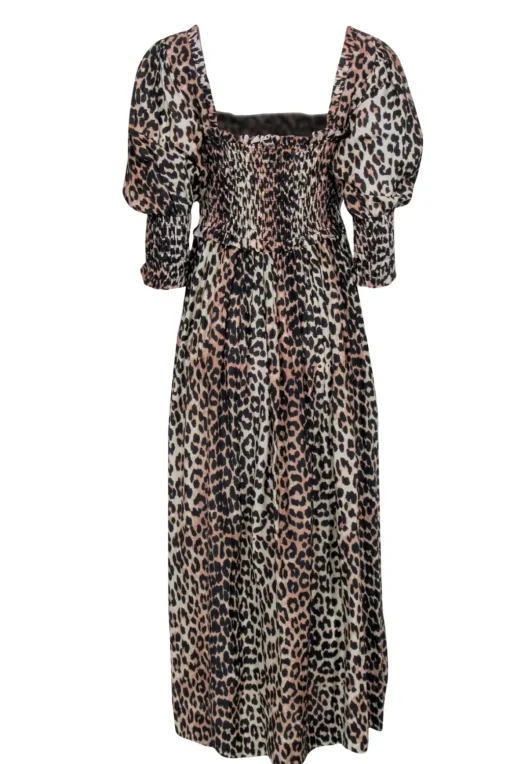 Ganni - Tan & Black Leopard Print Maxi Dress Sz 8