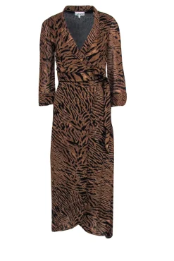 Ganni - Tan & Black Tiger Print Wrap Dress Sz S