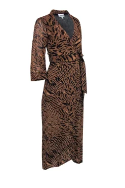 Ganni - Tan & Black Tiger Print Wrap Dress Sz S