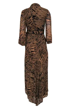 Ganni - Tan & Black Tiger Print Wrap Dress Sz S