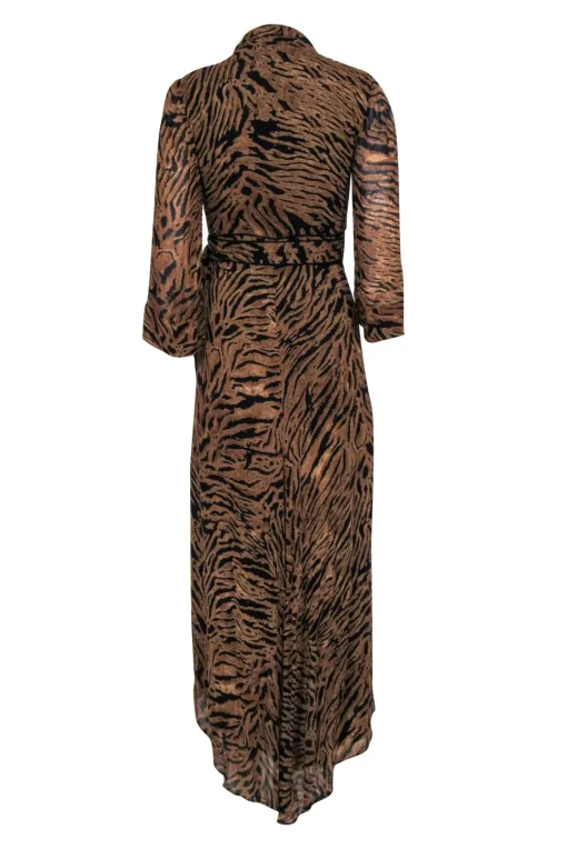 Ganni - Tan & Black Tiger Print Wrap Dress Sz S