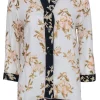 Ganni - White & Tan Floral Kimono Inspired Button Front Blouse Sz 2