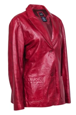 GAP - Red Textured Leather Vintage Jacket Sz XL