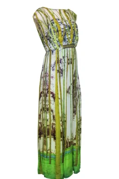 Geisha Designs - Green & Ivory Forest Printed Illusion Gown w/ Beading Sz M