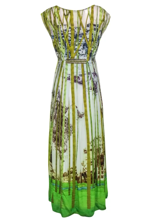 Geisha Designs - Green & Ivory Forest Printed Illusion Gown w/ Beading Sz M
