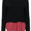 Generation Love - Black Waffle Knit Sweater w/ Red Plaid Shirt Underlay Sz S