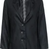 Genny - Black Flax Woven Three Button Blazer w/ Crochet Trim Sz 12