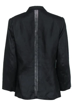 Genny - Black Flax Woven Three Button Blazer w/ Crochet Trim Sz 12