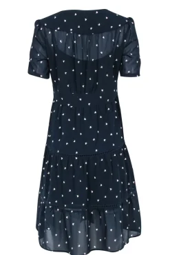 Gerard Darel - Navy & White Heart Embroidered Tiered A-Lined Dress Sz 6