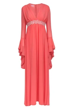 Giambattista Valli - Coral Bell Sleeve Gown w/ Embellished Waistband Sz 8