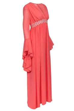 Giambattista Valli - Coral Bell Sleeve Gown w/ Embellished Waistband Sz 8