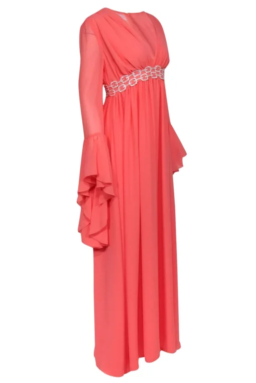 Giambattista Valli - Coral Bell Sleeve Gown w/ Embellished Waistband Sz 8