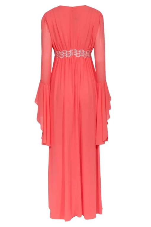 Giambattista Valli - Coral Bell Sleeve Gown w/ Embellished Waistband Sz 8
