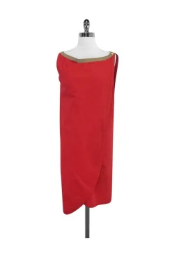 Gianni Versace - Red Cotton Sleeveless Asymmetrical Dress Sz M