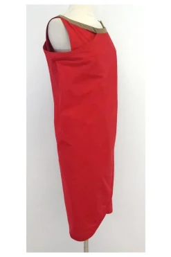 Gianni Versace - Red Cotton Sleeveless Asymmetrical Dress Sz M
