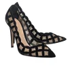 Gianvito Rossi - Black Suede Patterned Mesh Pumps Sz 8