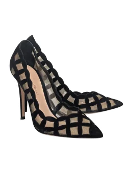 Gianvito Rossi - Black Suede Patterned Mesh Pumps Sz 8