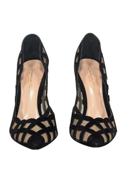 Gianvito Rossi - Black Suede Patterned Mesh Pumps Sz 8