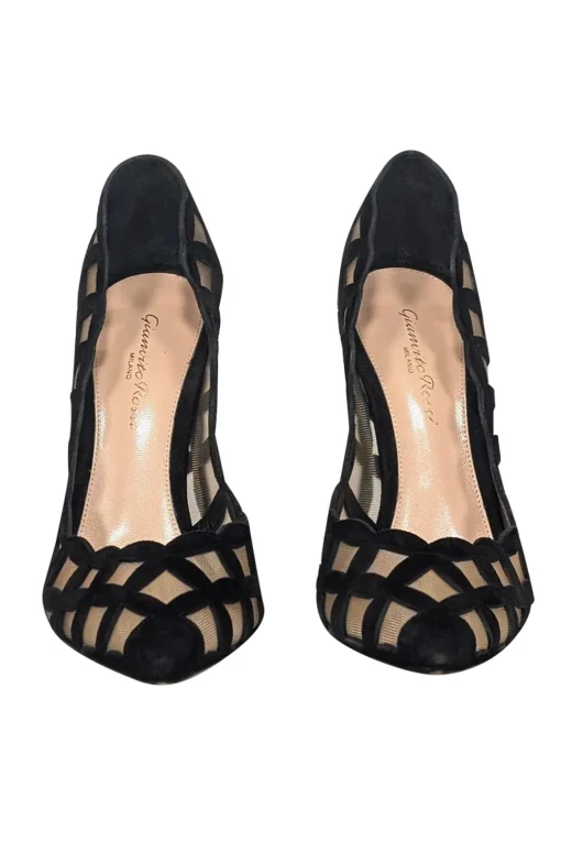 Gianvito Rossi - Black Suede Patterned Mesh Pumps Sz 8