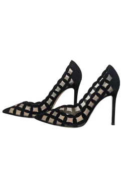 Gianvito Rossi - Black Suede Patterned Mesh Pumps Sz 8