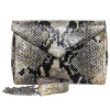 Gigi New York - Beige, Black & Gold Snakeskin Print Fold Over Chain Crossbody