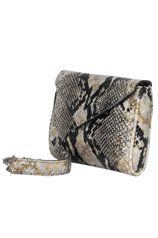 Gigi New York - Beige, Black & Gold Snakeskin Print Fold Over Chain Crossbody