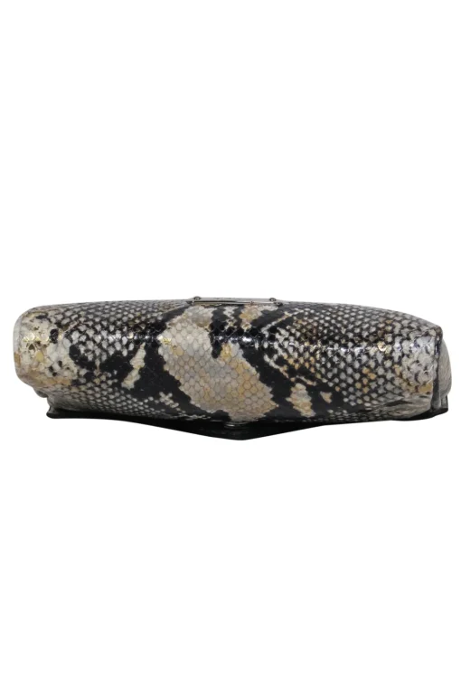 Gigi New York - Beige, Black & Gold Snakeskin Print Fold Over Chain Crossbody