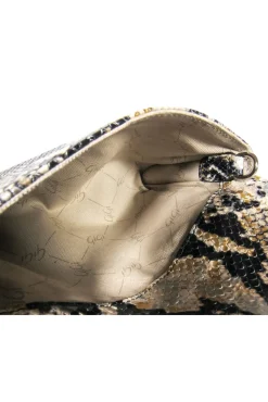 Gigi New York - Beige, Black & Gold Snakeskin Print Fold Over Chain Crossbody