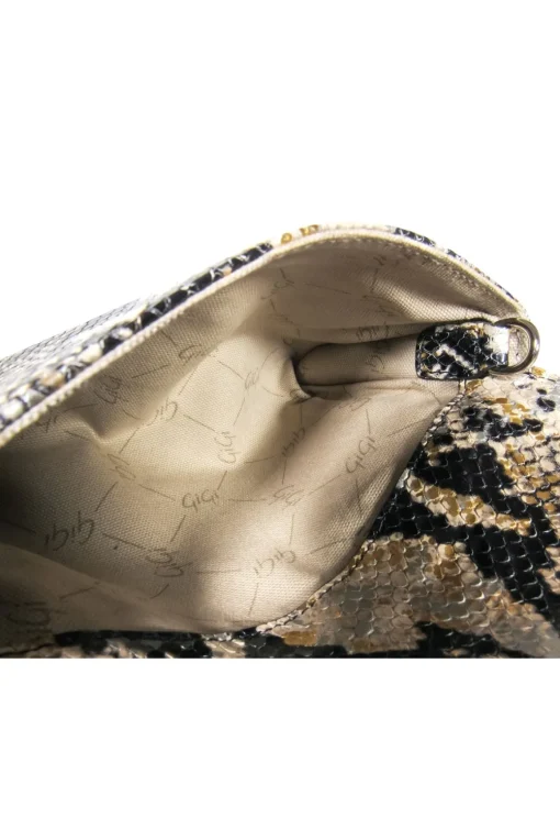 Gigi New York - Beige, Black & Gold Snakeskin Print Fold Over Chain Crossbody