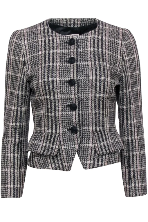 Giorgio Armani - Black & Pink Tweed Blazer w/ Covered Buttons Sz 4