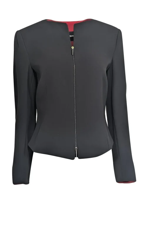 Giorgio Armani - Black Collarless Zipper Front Jacket Sz M