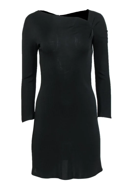 Giorgio Armani - Black Long Sleeved Gathered Sheath Dress Sz 6