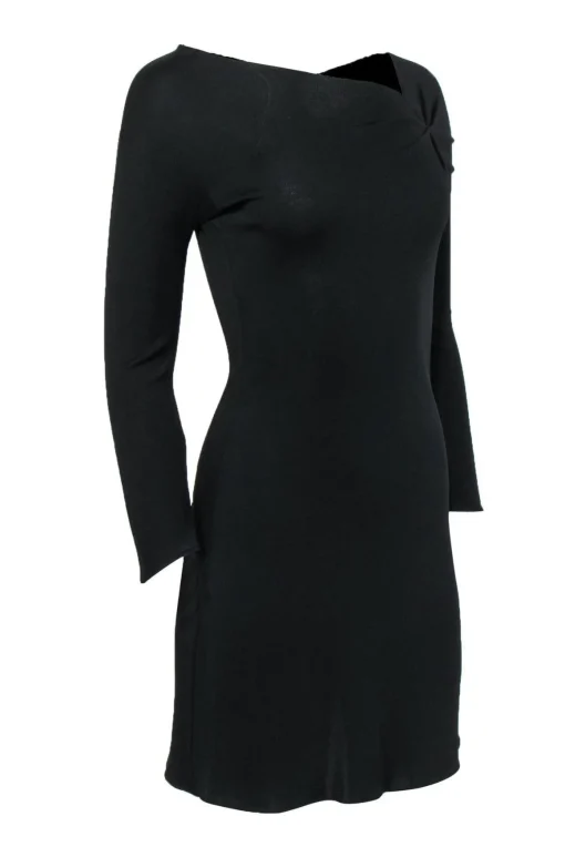 Giorgio Armani - Black Long Sleeved Gathered Sheath Dress Sz 6