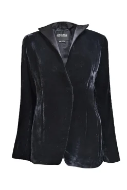 Giorgio Armani - Black Velvet Covered Button Front Blazer Sz M