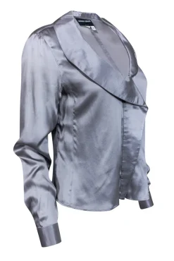 Giorgio Armani - Light Gray Silk Blouse w/ Draped Shawl Collar Sz 8