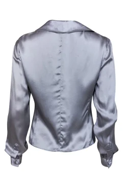 Giorgio Armani - Light Gray Silk Blouse w/ Draped Shawl Collar Sz 8