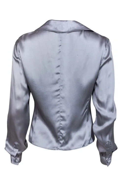 Giorgio Armani - Light Gray Silk Blouse w/ Draped Shawl Collar Sz 8