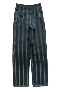 Giorgio Armani - Navy & Green Stripe Satin Pants Sz 6