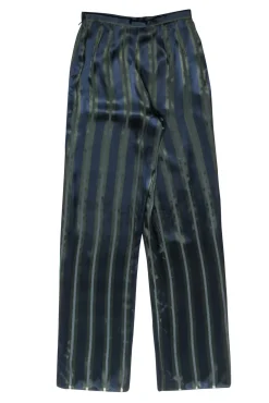Giorgio Armani - Navy & Green Stripe Satin Pants Sz 6