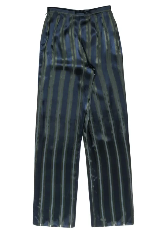 Giorgio Armani - Navy & Green Stripe Satin Pants Sz 6