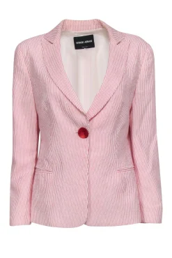Giorgio Armani - Red & White Striped Blazer w/ Single Front Button Sz XL