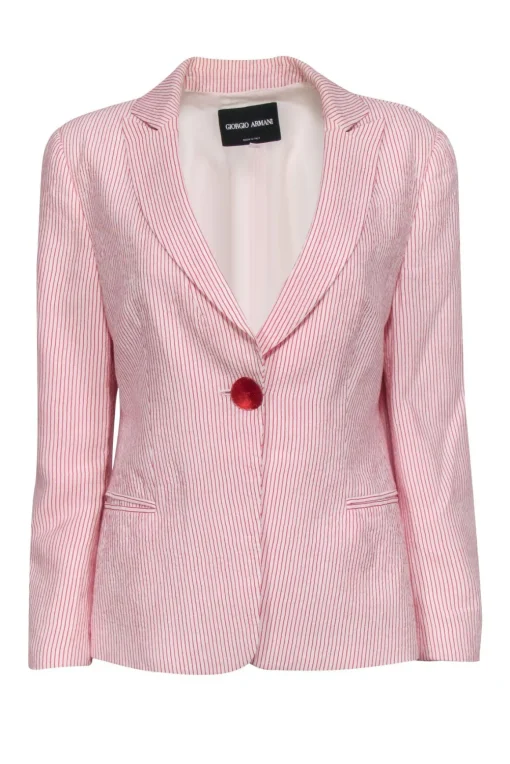Giorgio Armani - Red & White Striped Blazer w/ Single Front Button Sz XL