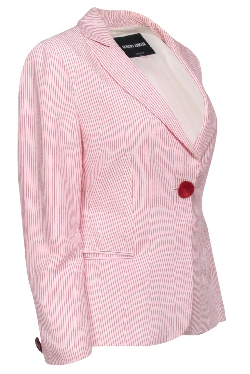 Giorgio Armani - Red & White Striped Blazer w/ Single Front Button Sz XL