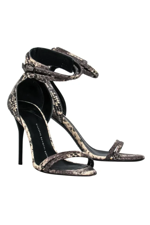 Giuseppe Zanotti - Beige & Grey Snakeskin Strappy Pumps Sz 6