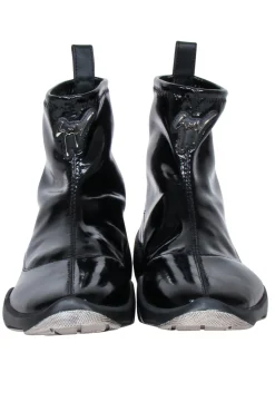 Giuseppe Zanotti - Black Patent Leather Slop on Short Boots Sz 7
