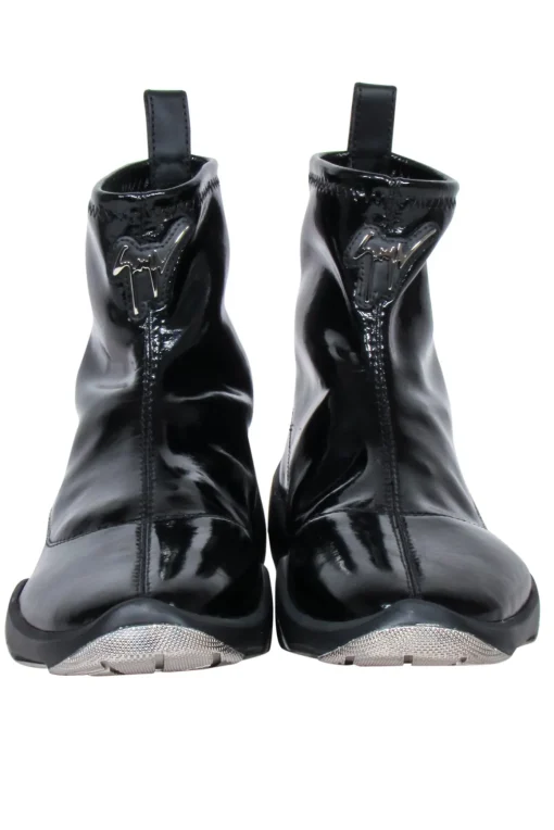 Giuseppe Zanotti - Black Patent Leather Slop on Short Boots Sz 7