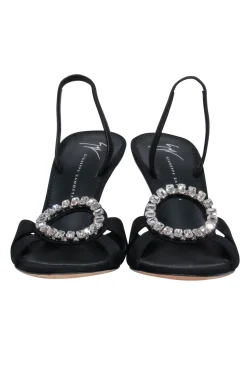 Giuseppe Zanotti - Black Slingback Heels w/ Crystal Circle Sz 8.5