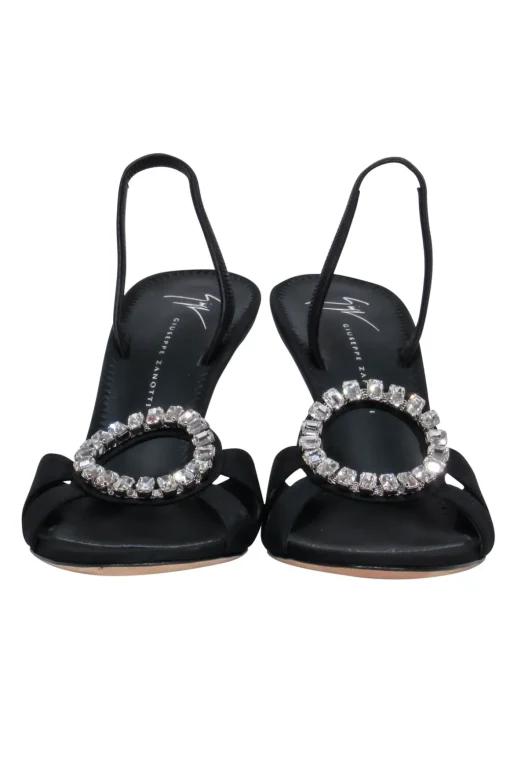 Giuseppe Zanotti - Black Slingback Heels w/ Crystal Circle Sz 8.5