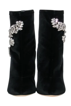 Giuseppe Zanotti - Black Velvet Booties w/ Crystal Embellishment Sz 8