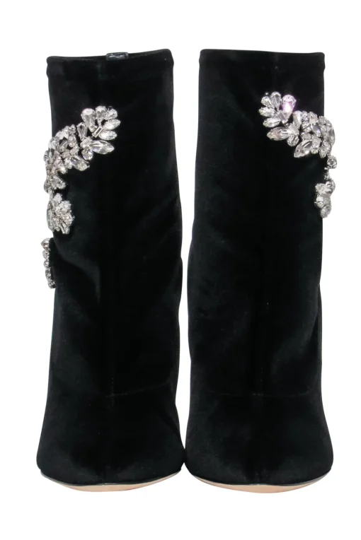 Giuseppe Zanotti - Black Velvet Booties w/ Crystal Embellishment Sz 8